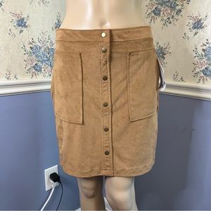 Jolt Camel Brown Faux Suede Pencil Skirt w/Pockets & Buttons, Size 7, NWT